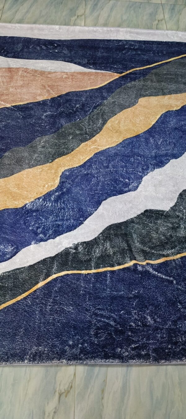 Ocean Dune - Wavy Lines Rug in Deep Navy and Sand - Image 2