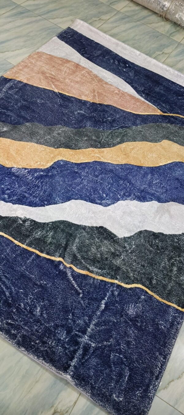 Ocean Dune - Wavy Lines Rug in Deep Navy and Sand - Image 3