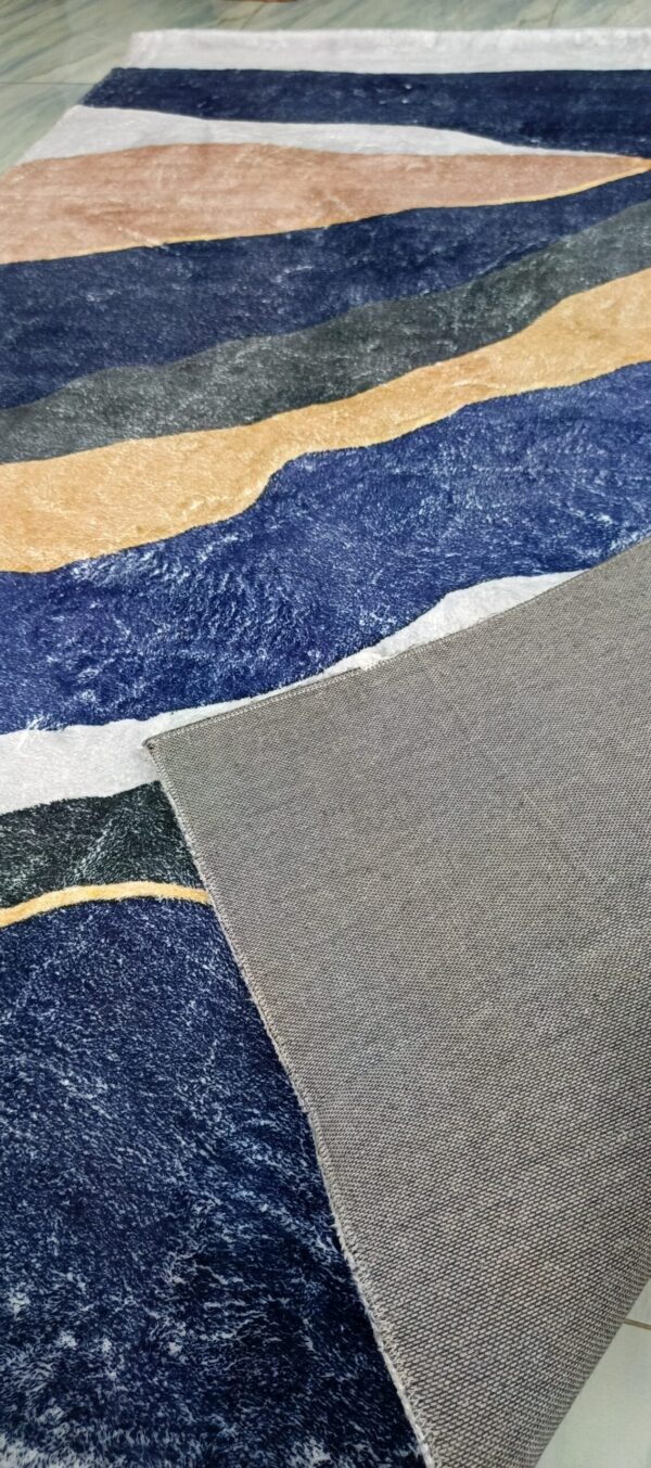 Ocean Dune - Wavy Lines Rug in Deep Navy and Sand - Image 7