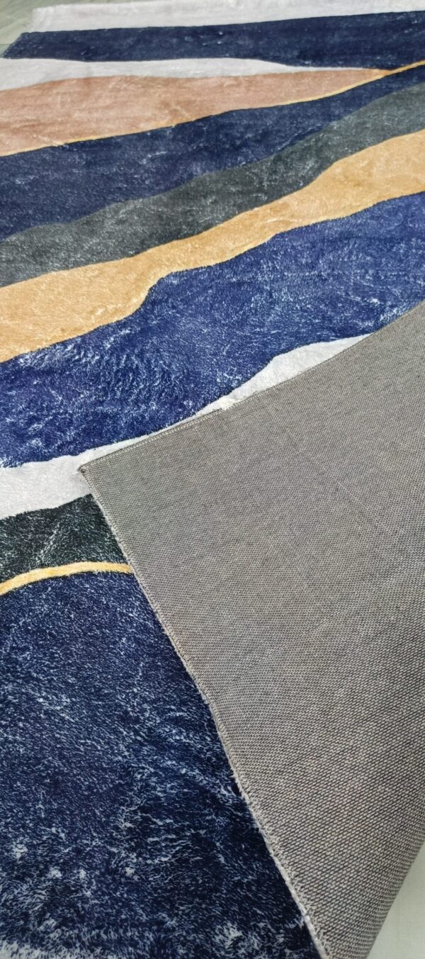 Ocean Dune - Wavy Lines Rug in Deep Navy and Sand - Image 8