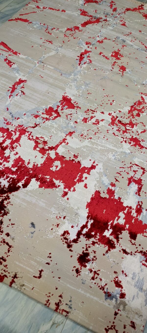 Crimson Glaze Duel-View Rug - Beige Canvas with Red & Silver Streaks - Image 3