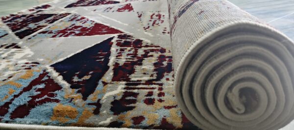 Crimson Prism Rug – Red, Grey & Navy Abstract Triangles - Image 9
