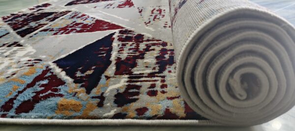 Crimson Prism Rug – Red, Grey & Navy Abstract Triangles - Image 10