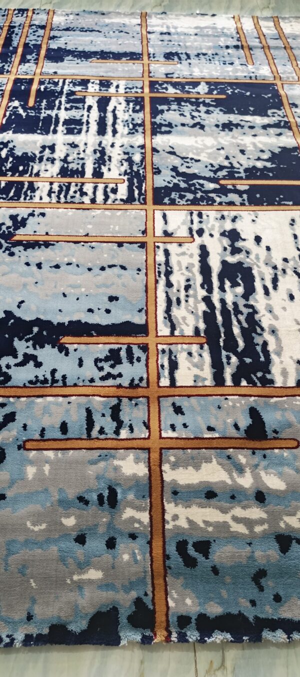 Urban Grid Navy Rug – Modern Geometric Lines with Orange Accents - Image 10