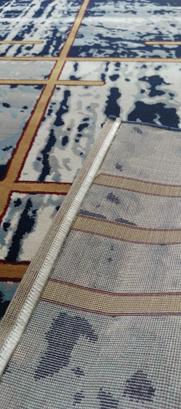 Urban Grid Navy Rug – Modern Geometric Lines with Orange Accents - Image 7