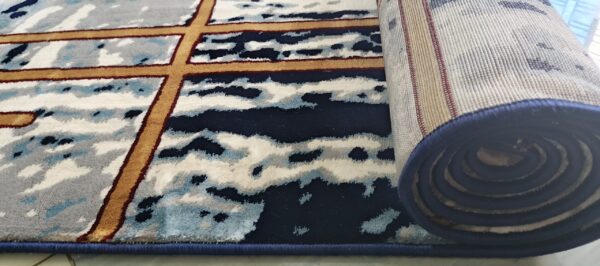 Urban Grid Navy Rug – Modern Geometric Lines with Orange Accents - Image 11