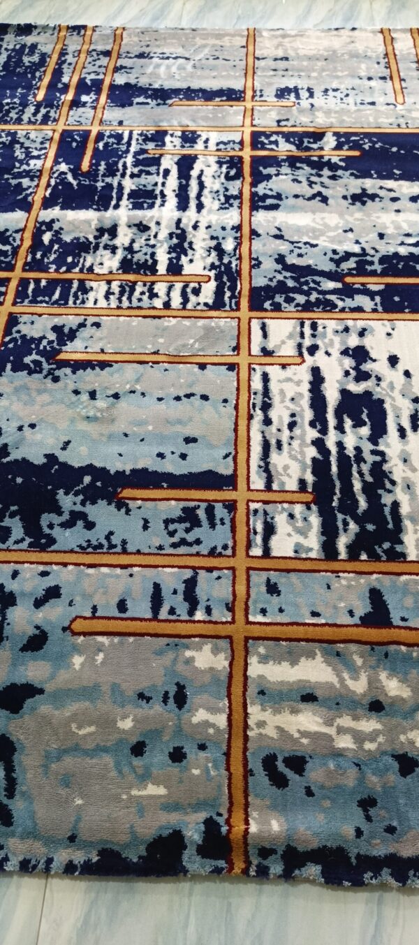 Urban Grid Navy Rug – Modern Geometric Lines with Orange Accents - Image 6