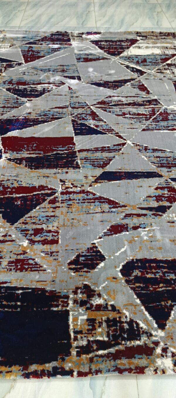 Crimson Prism Rug – Red, Grey & Navy Abstract Triangles - Image 2