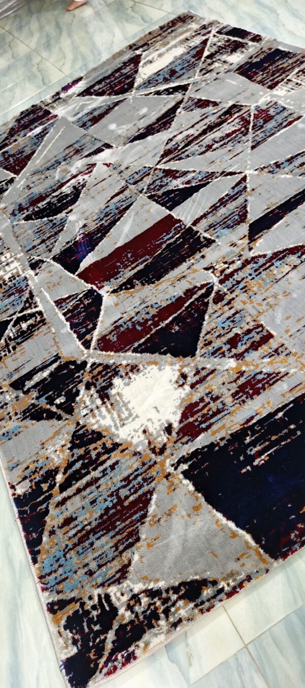 Crimson Prism Rug – Red, Grey & Navy Abstract Triangles - Image 7
