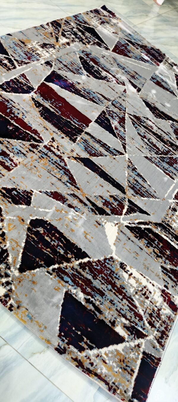 Crimson Prism Rug – Red, Grey & Navy Abstract Triangles - Image 6