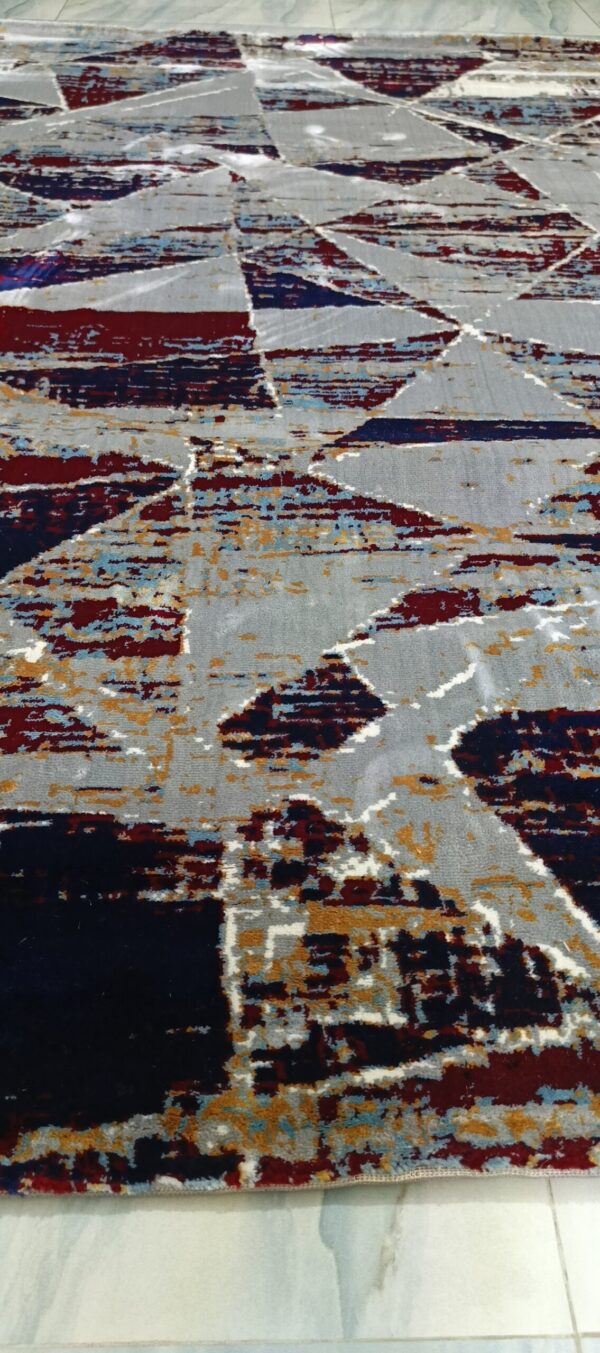 Crimson Prism Rug – Red, Grey & Navy Abstract Triangles - Image 5