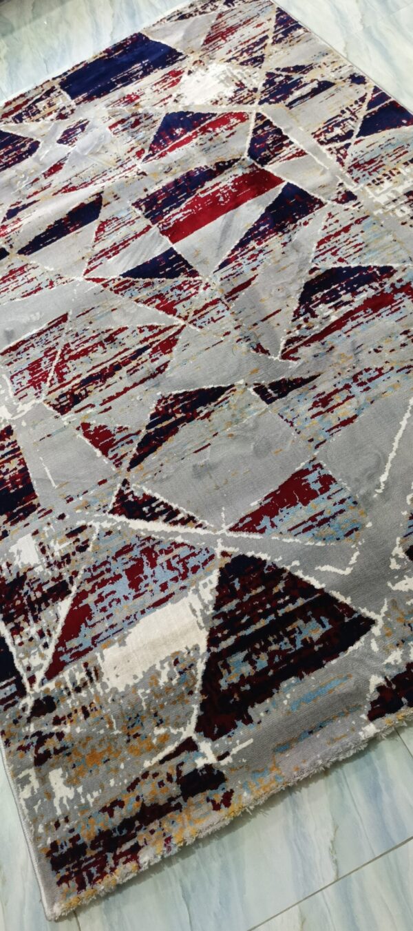 Crimson Prism Rug – Red, Grey & Navy Abstract Triangles - Image 3