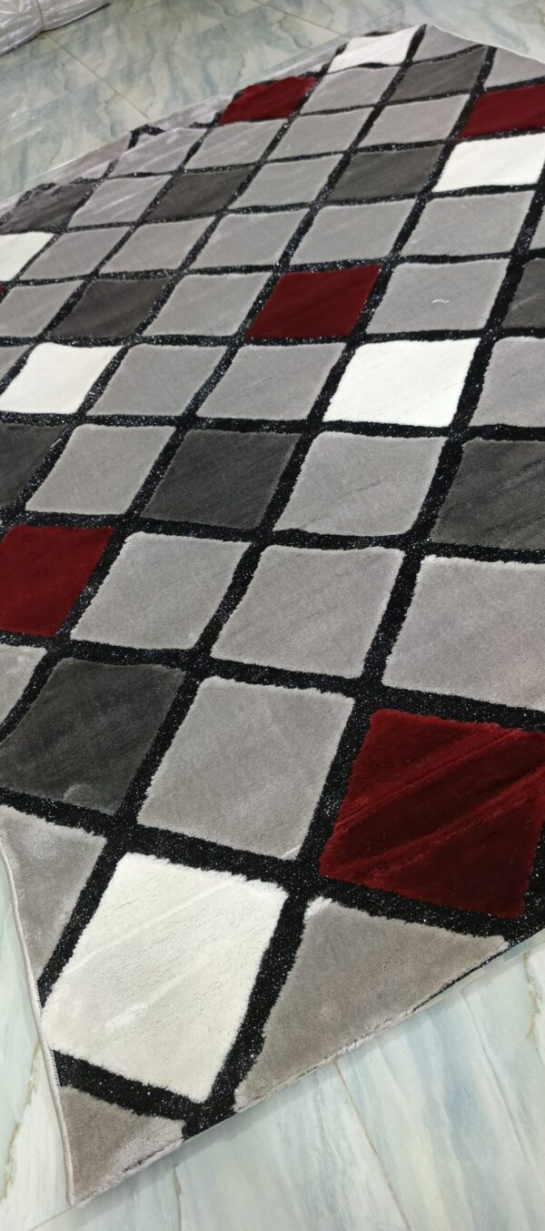 Ruby Grid Luxe Rug – Silver, Grey & Red Squares on Black Outline - Image 5