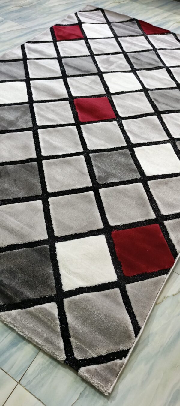 Ruby Grid Luxe Rug – Silver, Grey & Red Squares on Black Outline - Image 8