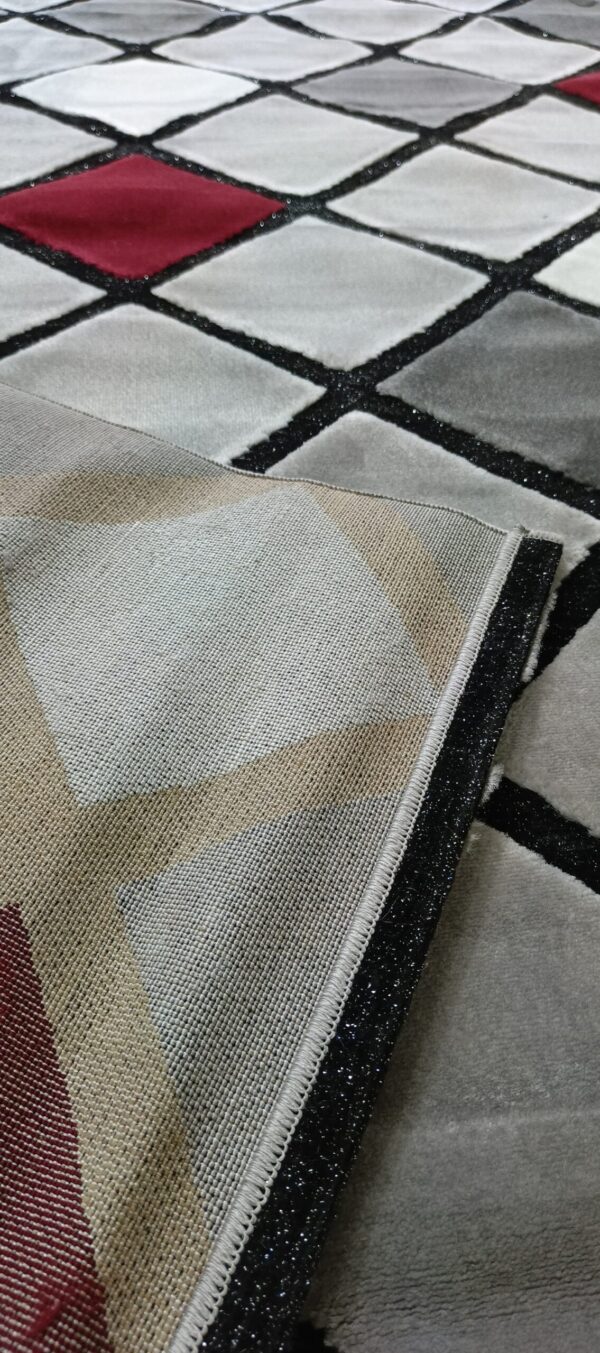 Ruby Grid Luxe Rug – Silver, Grey & Red Squares on Black Outline - Image 10
