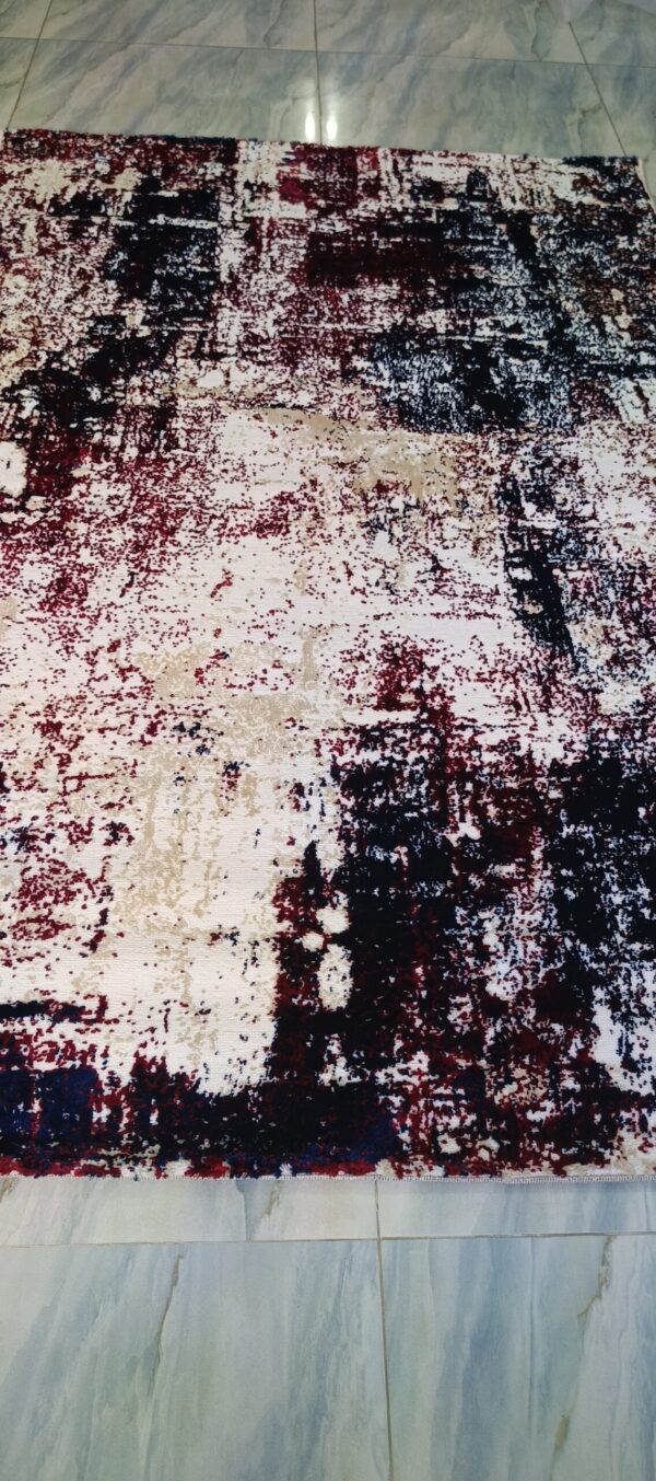 Geometric Maroon & Beige Art Rug - Modern Fusion with a Touch of Edge - Image 2