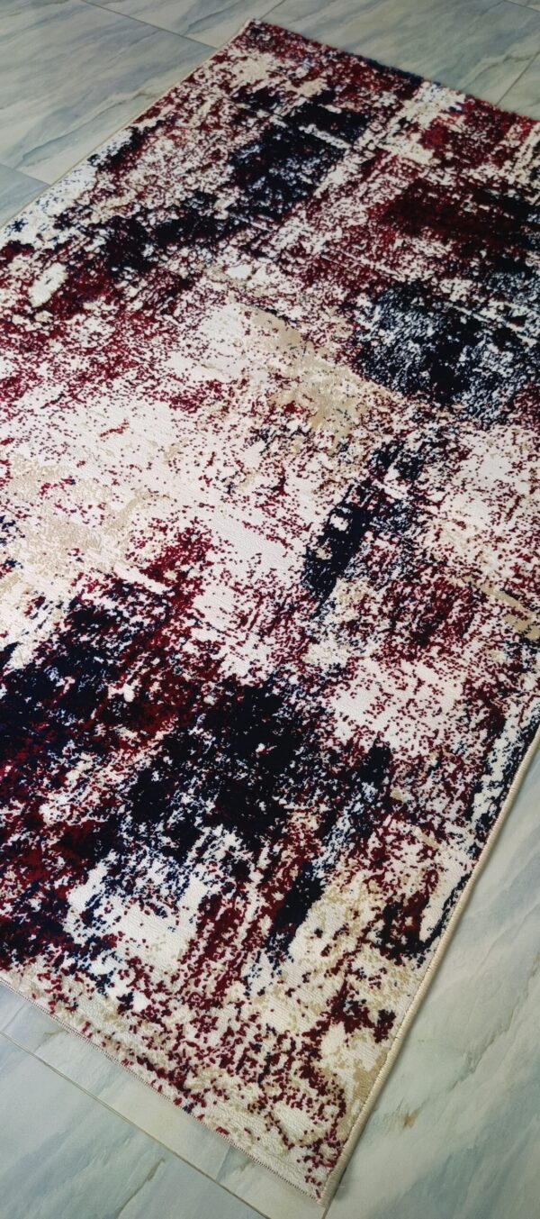 Geometric Maroon & Beige Art Rug - Modern Fusion with a Touch of Edge - Image 3