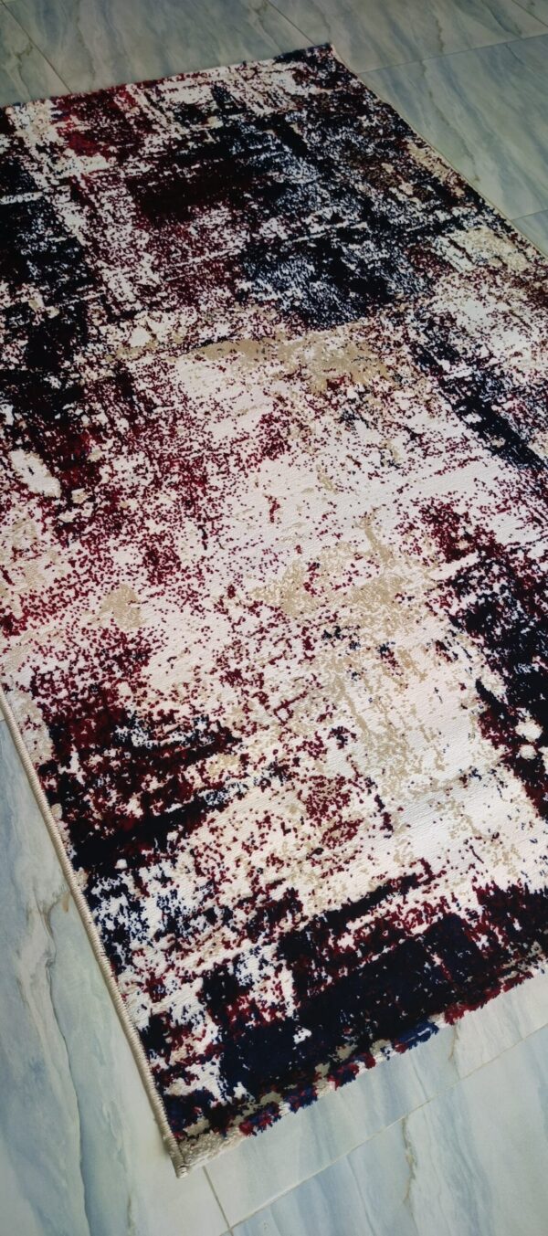Geometric Maroon & Beige Art Rug - Modern Fusion with a Touch of Edge - Image 4