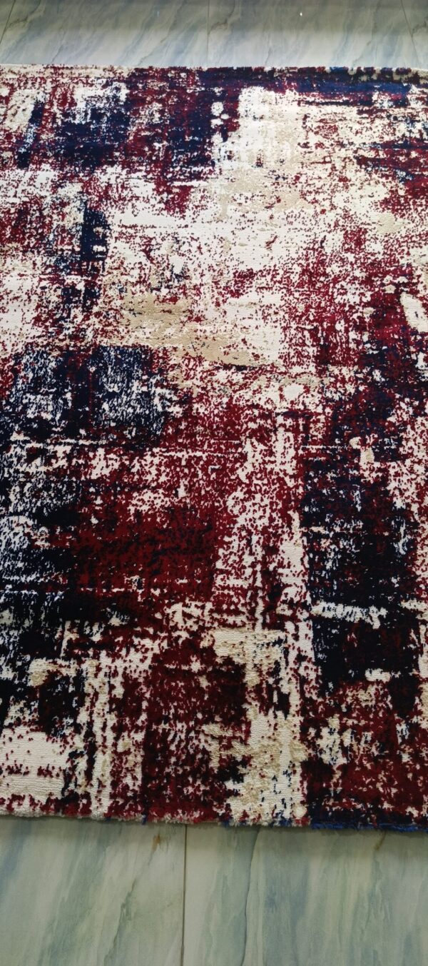 Geometric Maroon & Beige Art Rug - Modern Fusion with a Touch of Edge - Image 5