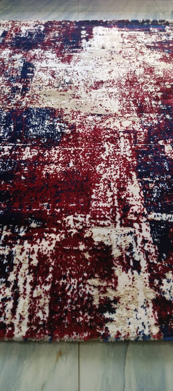 Geometric Maroon & Beige Art Rug - Modern Fusion with a Touch of Edge - Image 6