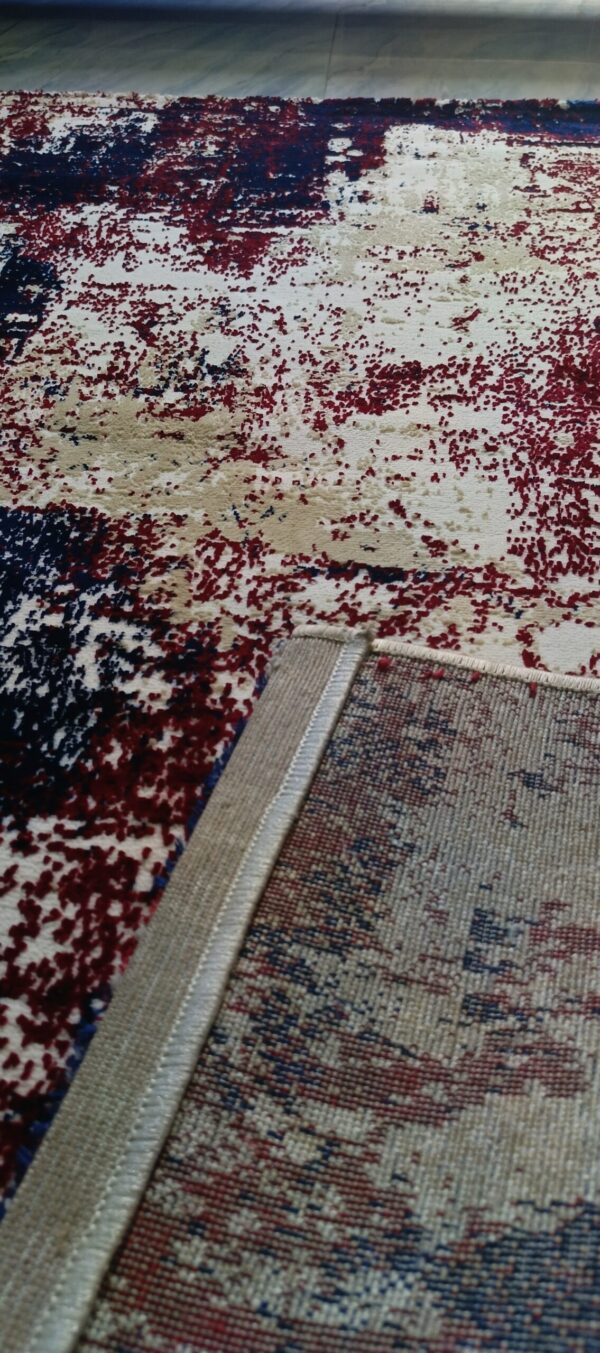 Geometric Maroon & Beige Art Rug - Modern Fusion with a Touch of Edge - Image 7