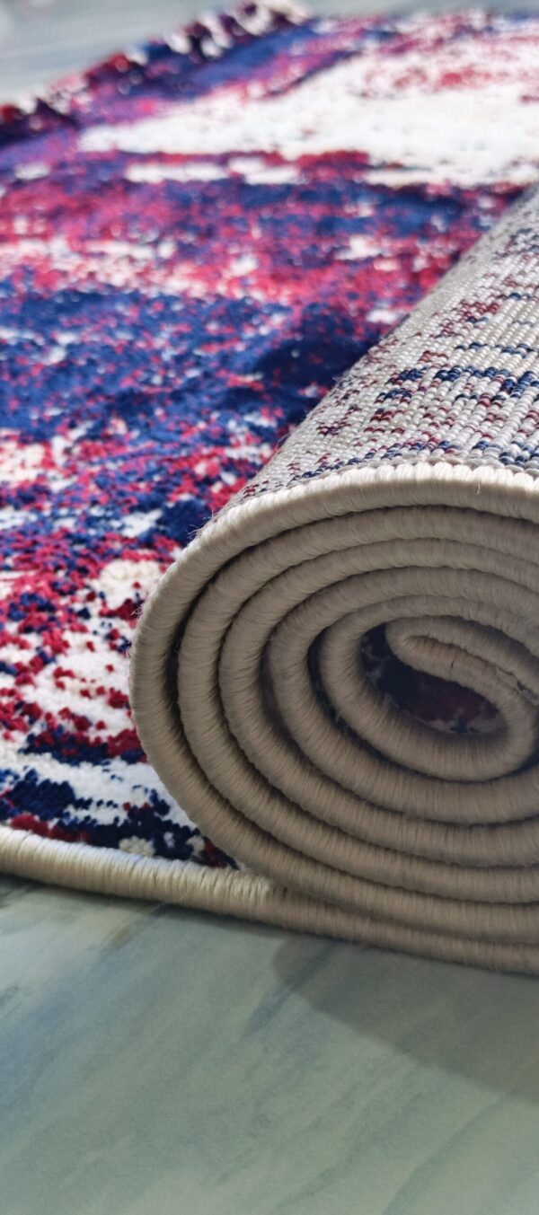 Geometric Maroon & Beige Art Rug - Modern Fusion with a Touch of Edge - Image 8