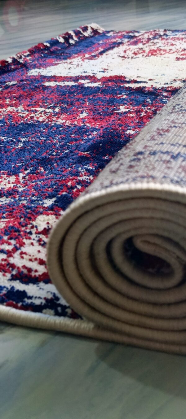 Geometric Maroon & Beige Art Rug - Modern Fusion with a Touch of Edge - Image 9