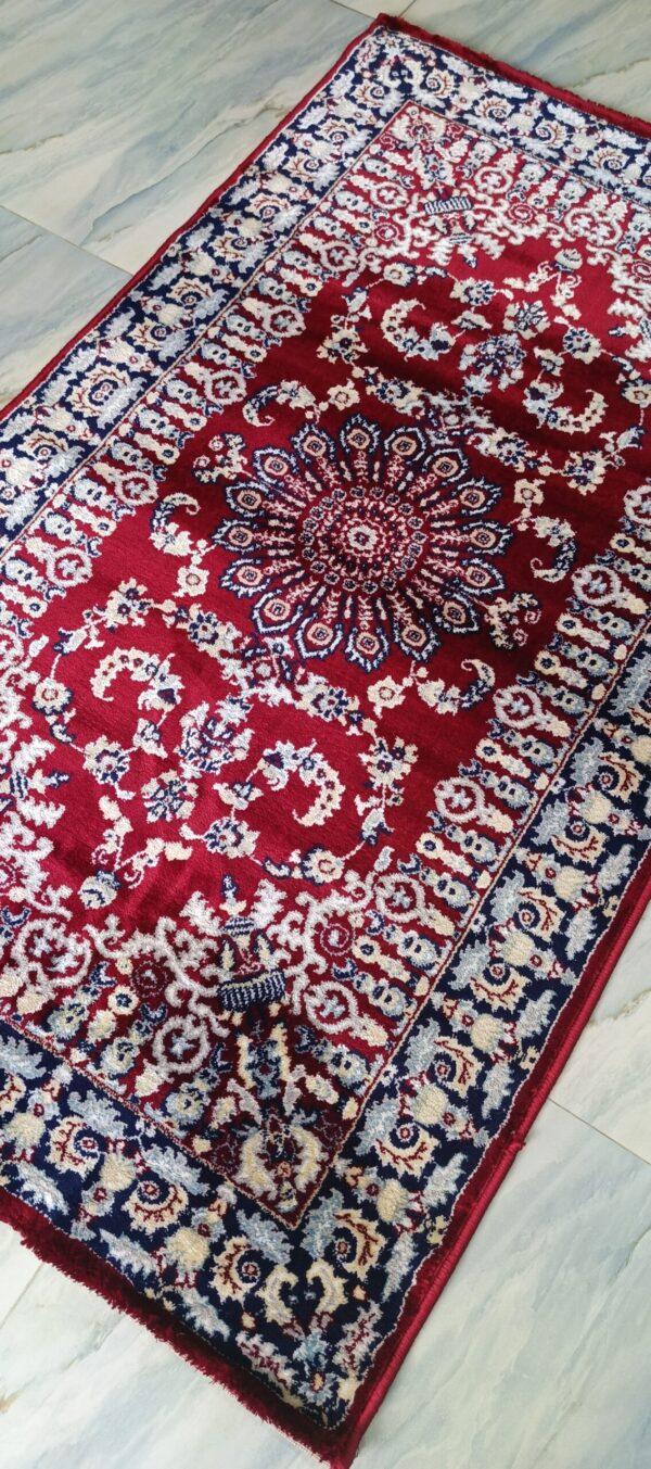 Classic Red Persian Rug with Floral Motifs & Navy Border - Image 2