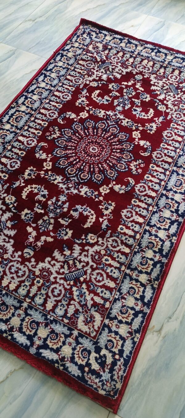Classic Red Persian Rug with Floral Motifs & Navy Border - Image 4
