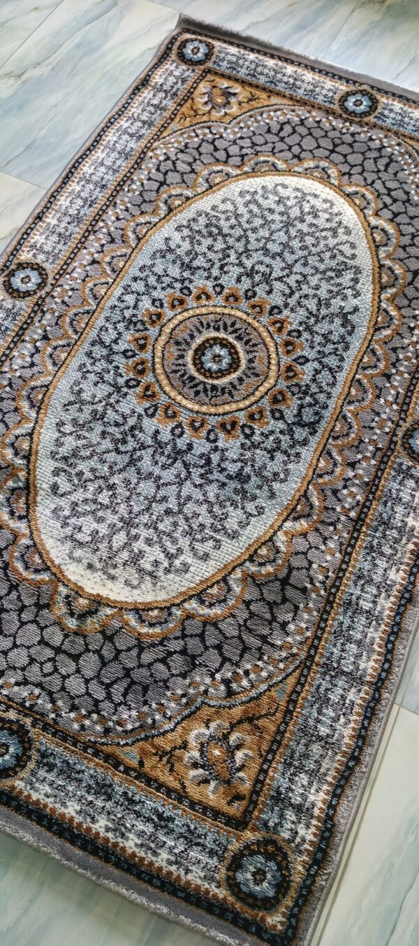 Grey & Gold Oval Medallion Rug - Traditional Royal Design - Image 2