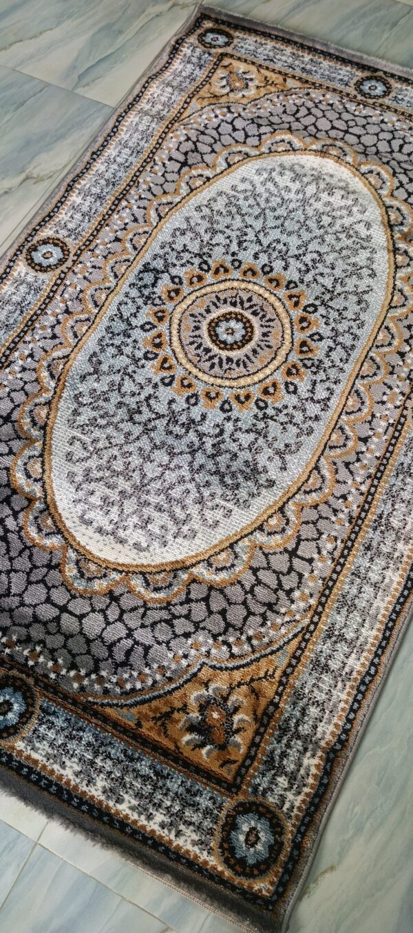 Grey & Gold Oval Medallion Rug - Traditional Royal Design - Image 5