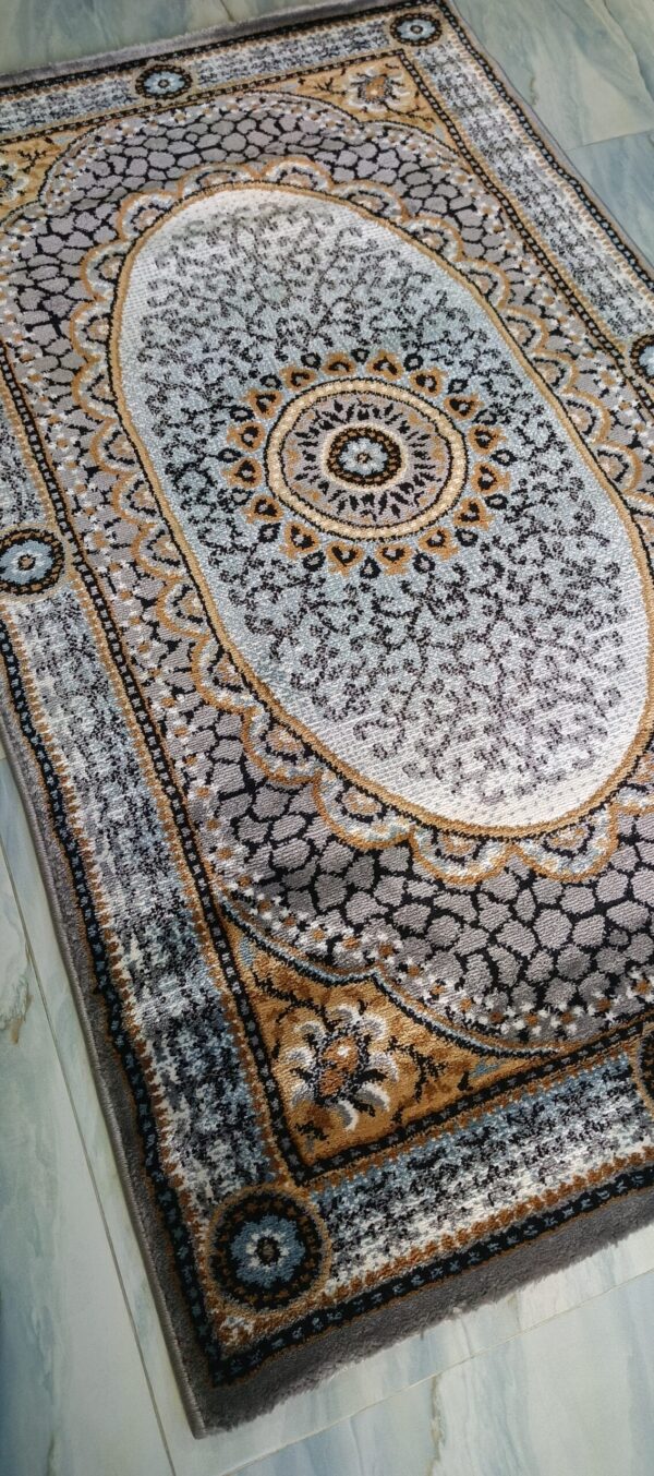 Grey & Gold Oval Medallion Rug - Traditional Royal Design - Image 6