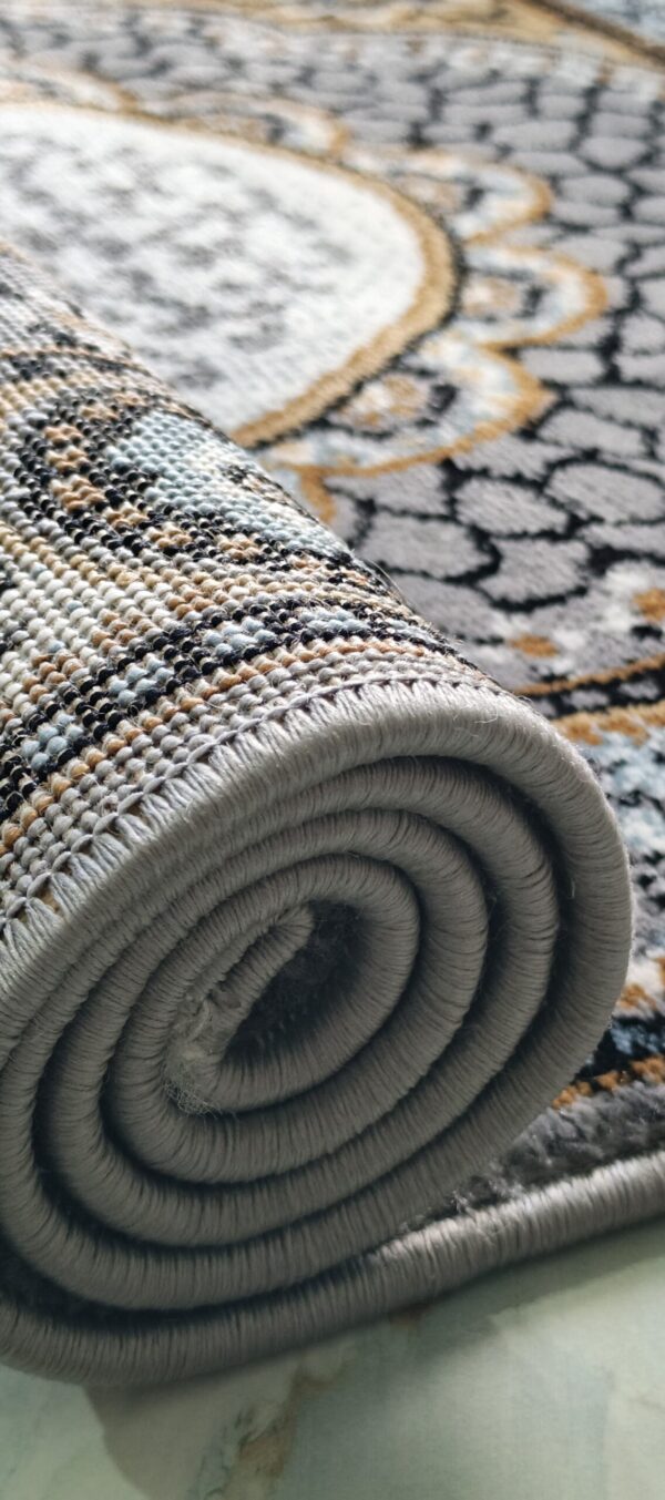 Grey & Gold Oval Medallion Rug - Traditional Royal Design - Image 9