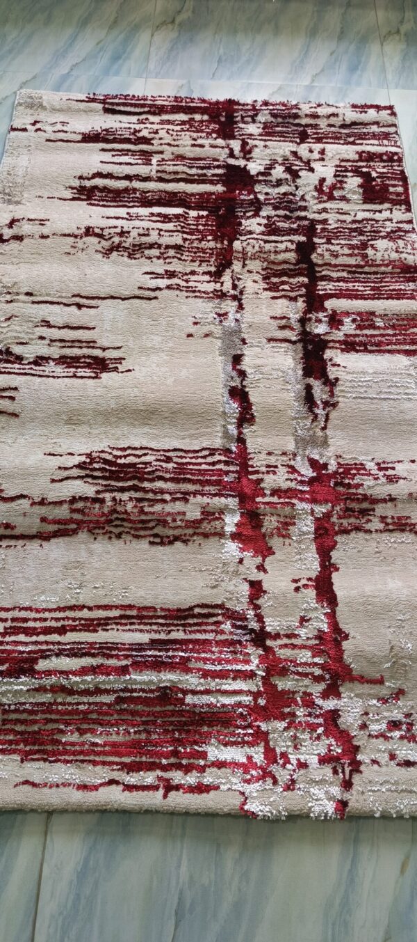 Crimson Streak Duel-View Rug - Beige Canvas with Deep Red Accents - Image 2