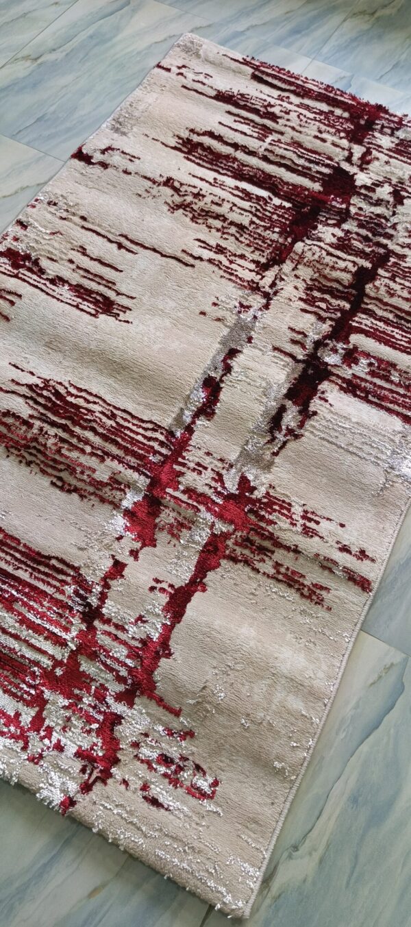 Crimson Streak Duel-View Rug - Beige Canvas with Deep Red Accents - Image 3