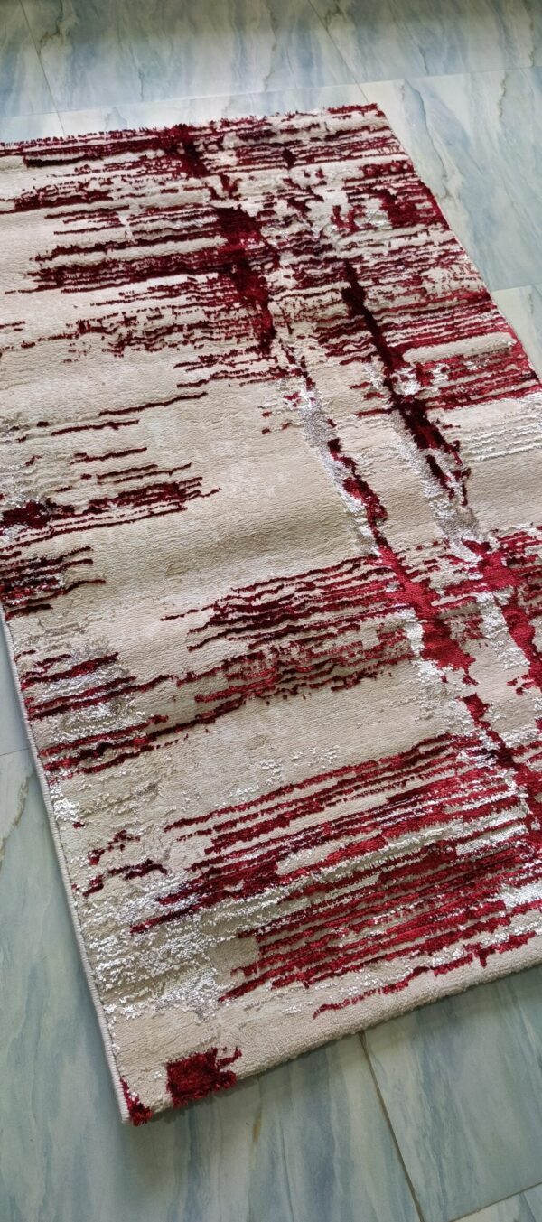 Crimson Streak Duel-View Rug - Beige Canvas with Deep Red Accents - Image 4