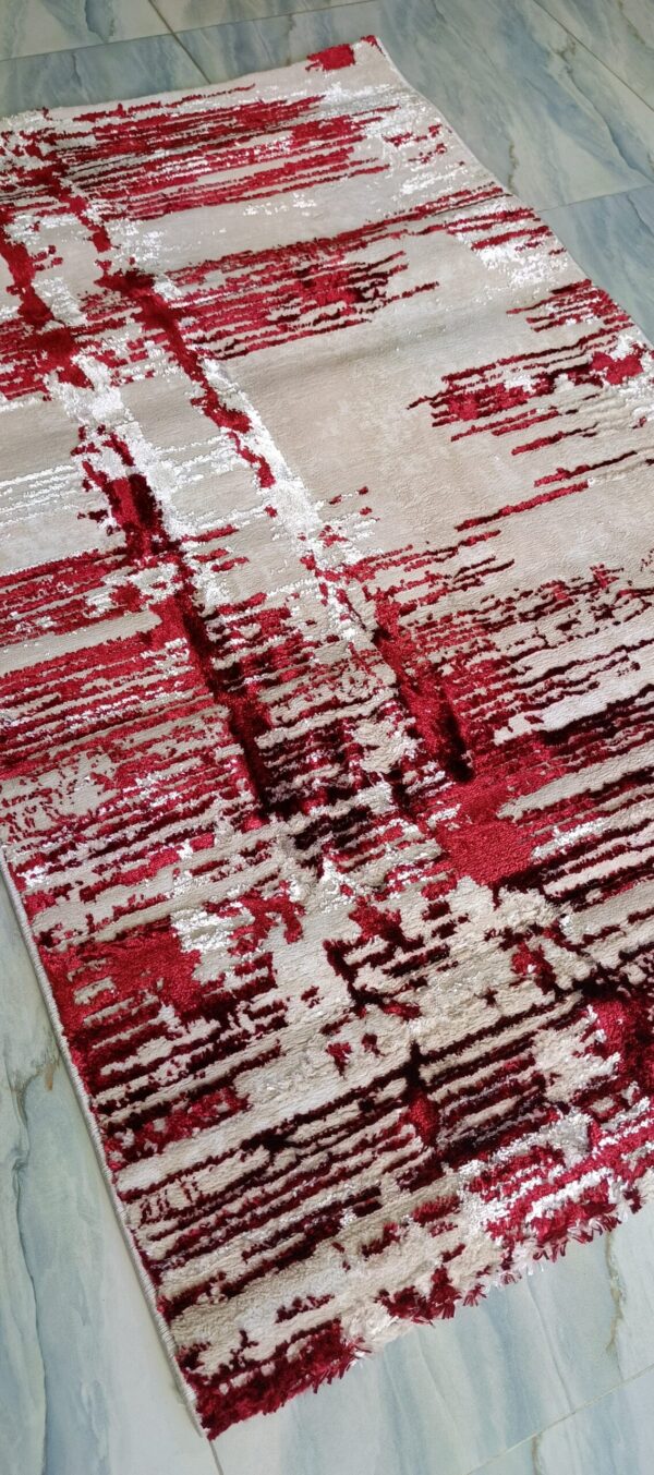 Crimson Streak Duel-View Rug - Beige Canvas with Deep Red Accents - Image 6