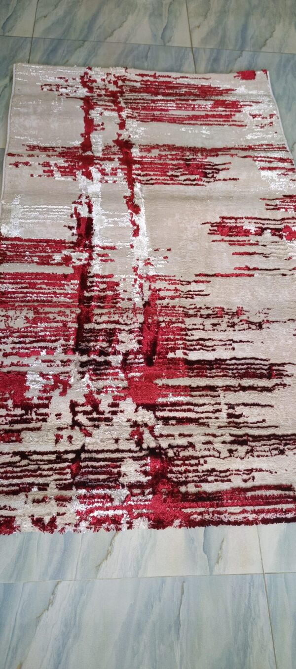 Crimson Streak Duel-View Rug - Beige Canvas with Deep Red Accents - Image 7