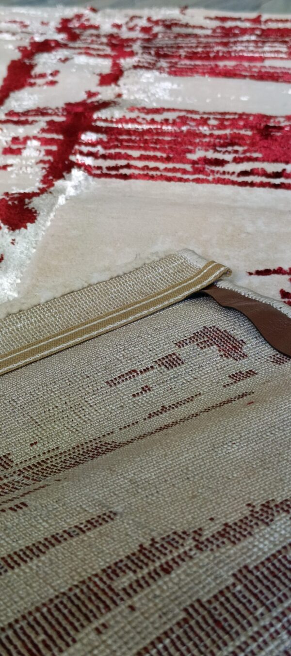Crimson Streak Duel-View Rug - Beige Canvas with Deep Red Accents - Image 8