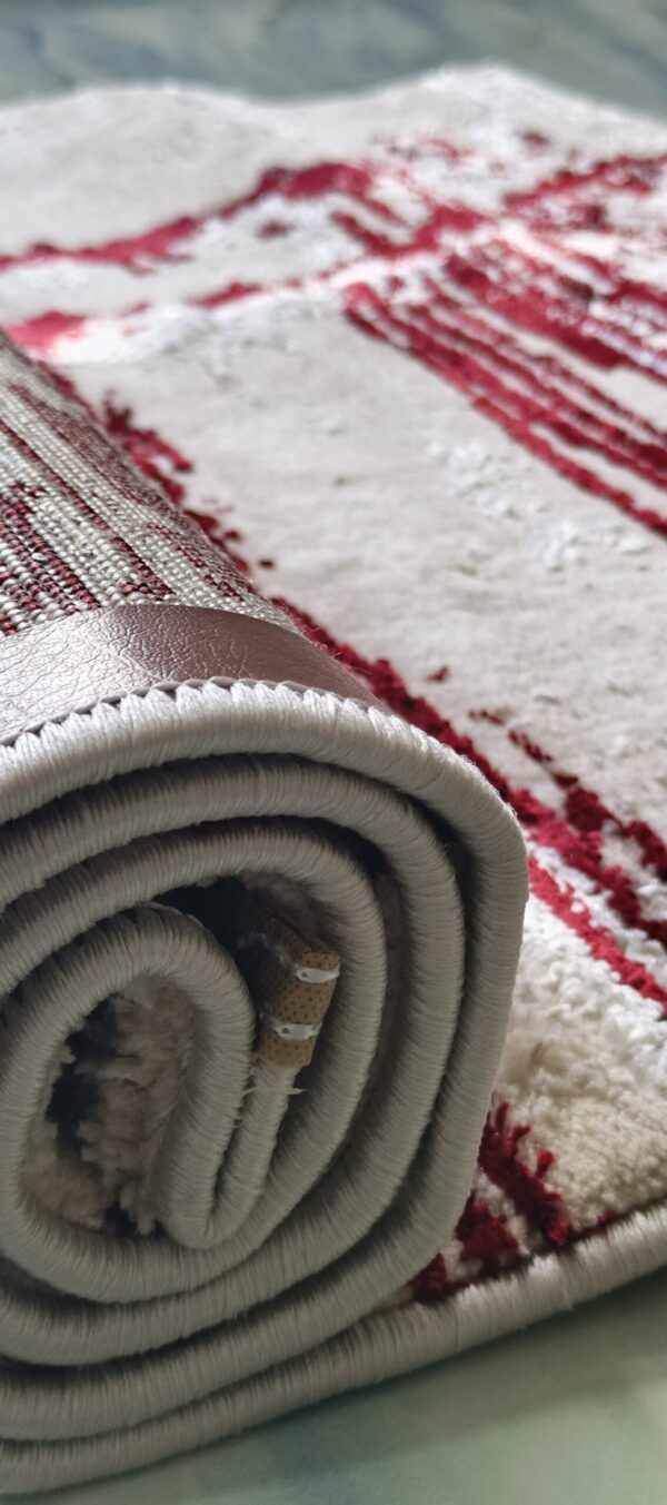 Crimson Streak Duel-View Rug - Beige Canvas with Deep Red Accents - Image 11