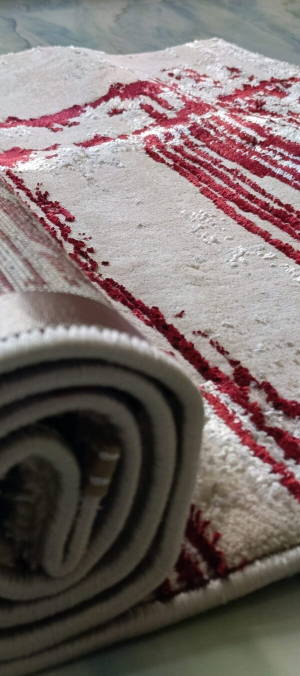 Crimson Streak Duel-View Rug - Beige Canvas with Deep Red Accents - Image 12