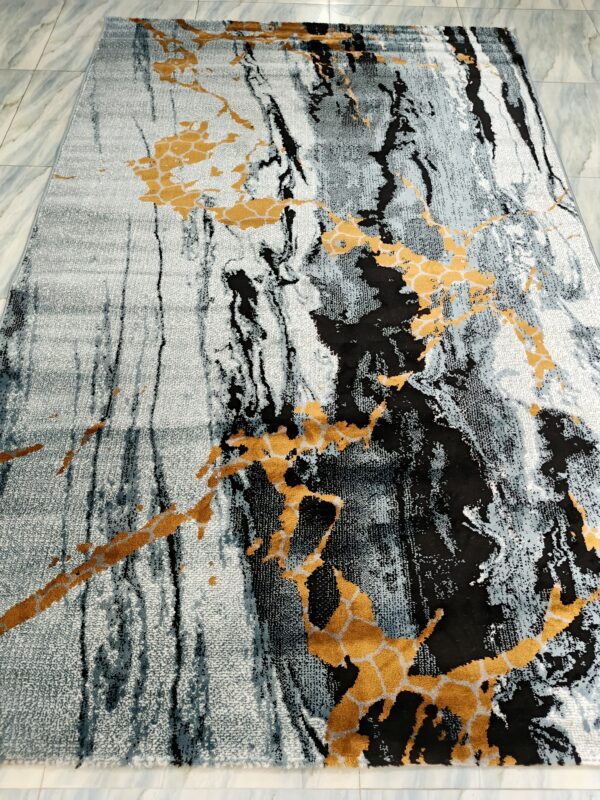 Marble Blaze – 6x9 Ft Abstract Rug in Grey, Black & Gold