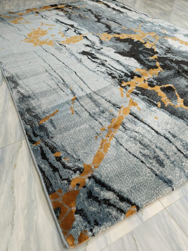 Marble Blaze – 6x9 Ft Abstract Rug in Grey, Black & Gold - Image 4