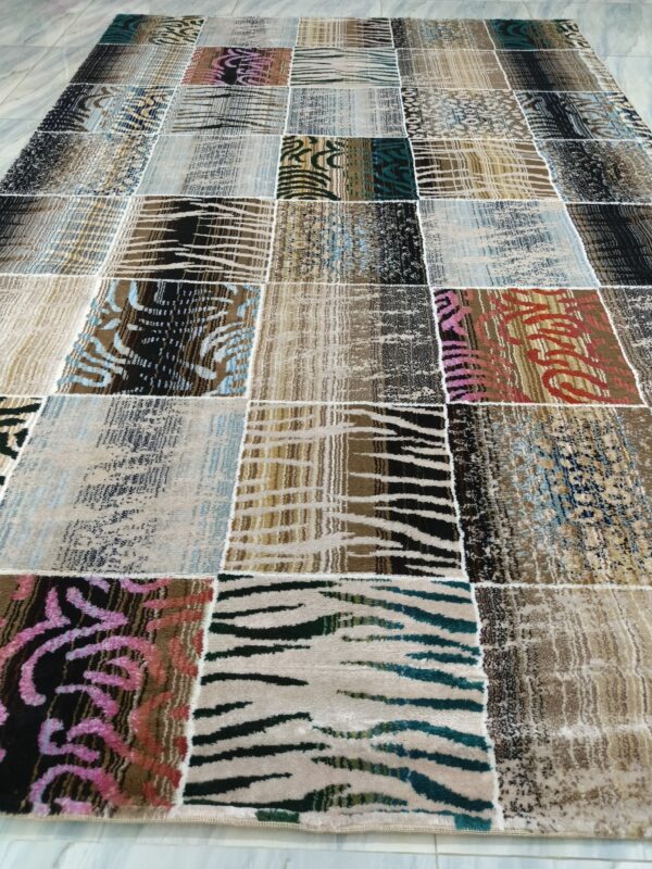 Safari Mosaic – 6x9 Ft Patchwork Rug in Beige, Black & Multi Accents - Image 2
