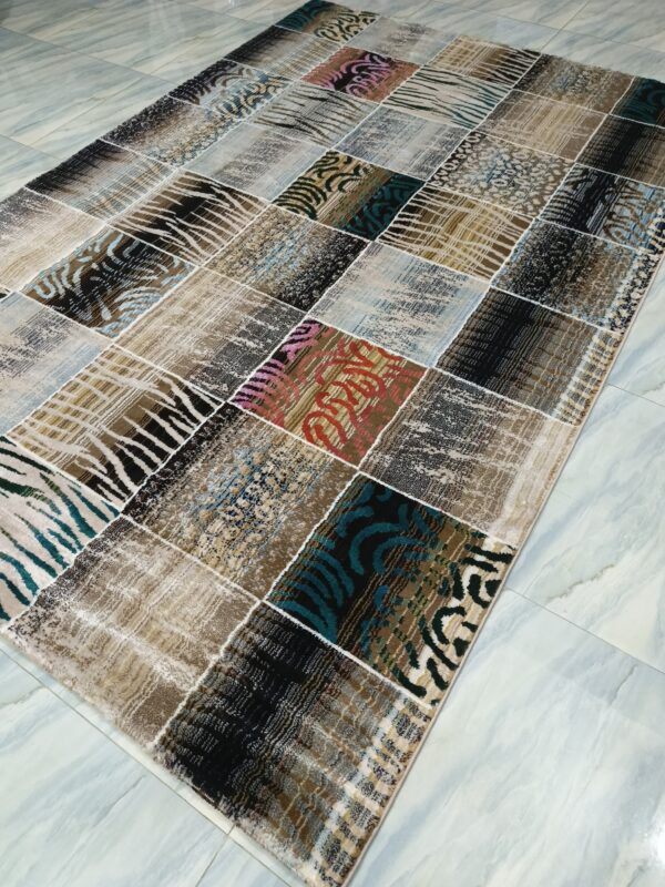 Safari Mosaic – 6x9 Ft Patchwork Rug in Beige, Black & Multi Accents - Image 3