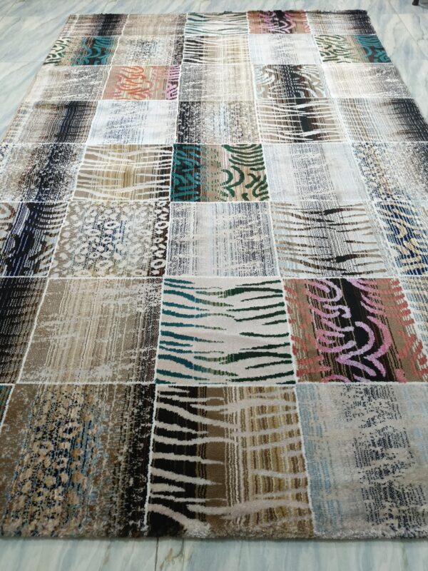 Safari Mosaic – 6x9 Ft Patchwork Rug in Beige, Black & Multi Accents - Image 7