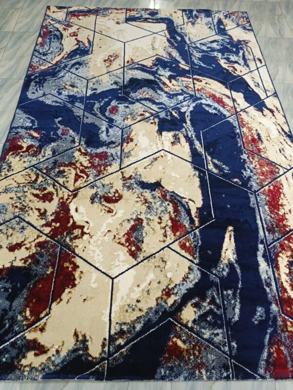 Volcanic Grid – 6x9 Ft Abstract Rug in Navy, Beige & Maroon