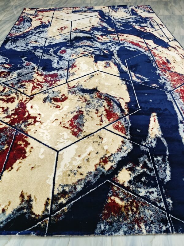 Volcanic Grid – 6x9 Ft Abstract Rug in Navy, Beige & Maroon - Image 2