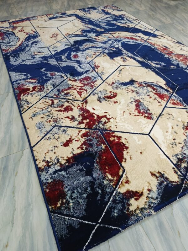 Volcanic Grid – 6x9 Ft Abstract Rug in Navy, Beige & Maroon - Image 3