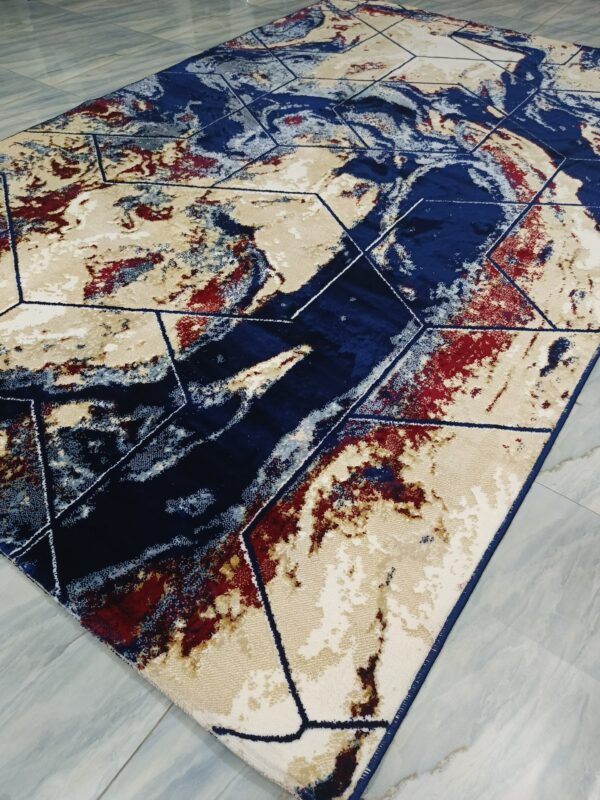 Volcanic Grid – 6x9 Ft Abstract Rug in Navy, Beige & Maroon - Image 4